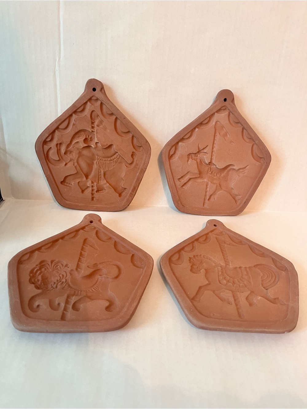 Vintage Terracotta Cookie Baking Stones /Molds Animals Fair Circus Set of 4